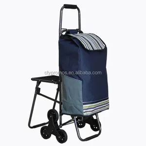 Lightweight Foldable Portable Climbing Stairs 3 Wheels Shopping Trolley Bag With Seat