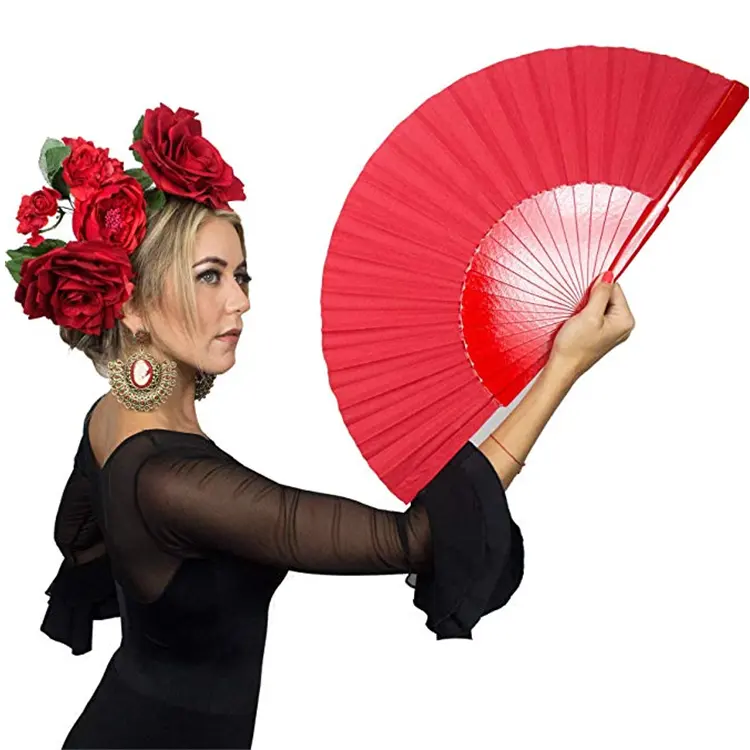 Red Pericon Spanish Handmade Abanico Hand Fan Wood for Flamenco Dance