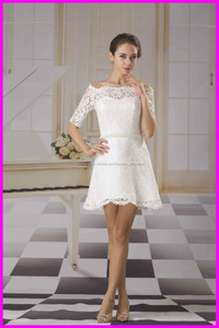 <span class=keywords><strong>2015</strong></span> de fábrica guangzhou vestidos de novia de encaje de longitud corta de la vendimia con mangas hasta el codo AGS003 - Product Image 1