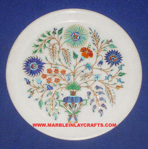 Hermosa Placa con Incrustaciones de Mármol Hecha a Mano en India, con Acabado Pulido, Construcción Duradera, Diseño Floral Tradicional, Estilo Moderno - Product Image 1
