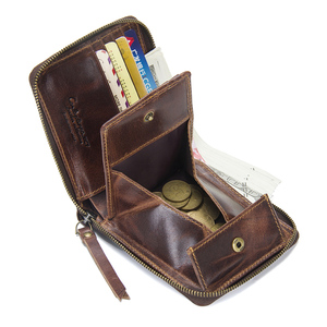 Contacto OEM Vintage hecho a mano Full Grain cuero caballeros hombres cremallera cartera con ranura <span class=keywords><strong>de</strong></span> monedas - Product Image 1