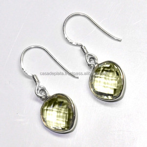 Handmade 925 <b>Sterling</b> <b>Silver</b> <b>Dangle</b> <b>Earrings</b> Green Amethyst Gemstone Heart Shape Pear Cut Gold Plated for Wedding Gift for Women - Product Image 3