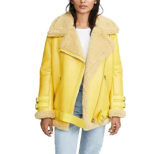 2020 새로운 디자인 겨울 가짜 가죽 모피 드롭 어깨 모토 바이커 자켓 여성