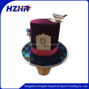 도매 이상한 나라의 앨리스 파티 보라색 최고 모자 머리핀 정의 매드 모자