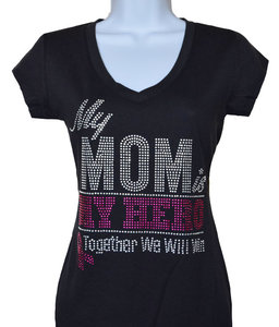 T-Shirt Personalizzata con Cristalli Termoadesivi 'My Mom Is My Hero Together We Will Win Breast Cancer' Produzione all'Ingrosso - Product Image 3