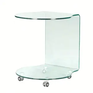 Side table rotating glass coffee table home furniture TV stand bent glass tables on four wheels