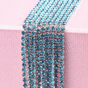 Nhà Máy Giá Pha Lê Kim Cương Rhinestone Cup Chain Cắt Tỉa Strass Chuỗi Cup Chuỗi