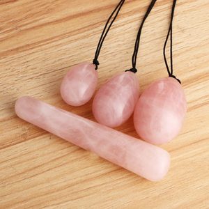 Juego de 3 huevos Yoni de cristal de cuarzo rosa para ejercicio Kegel y 1 varita de masaje corporal SPA masajeador Facial embalado en bolsa