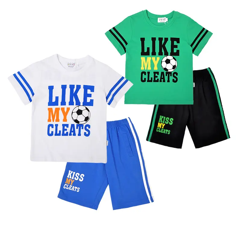 Soccer blanc et vert été enfants enfants garçon vêtements ensemble garçons vêtements ensembles