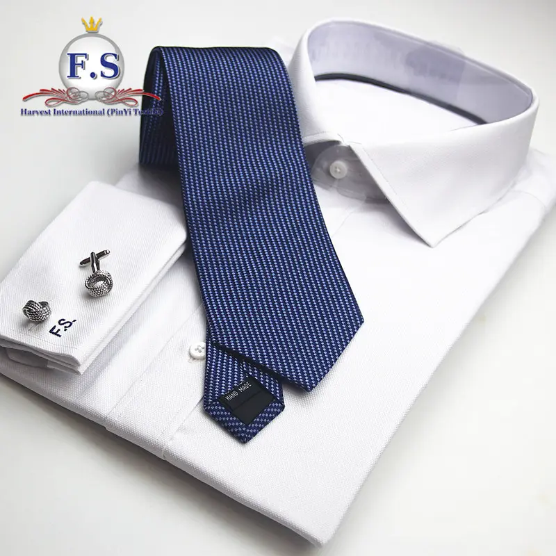 high end formal 100 cotton pure white non iron ties with shirt for men