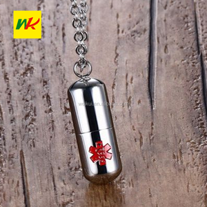 Stainless Steel <strong>Medical</strong> <strong>Alert</strong> Pill Keepsake Cylinder Pendant Necklace Memorial <strong>Jewelry</strong> - Product Image 4