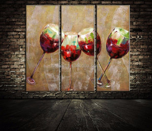 Dipinto a Olio su Tela di Alta Qualità Fatto a Mano dall'Artista, 3 Pannelli, Raffigurante Bicchieri di Vino, <span class=keywords><strong>per</strong></span> Decorazione <span class=keywords><strong>Cucina</strong></span> - Product Image 4