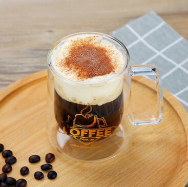 Double Wall Insulated Borosilicate Glass Mugs Modern Espresso Cups, 8-Ounce,With Gold Printing.