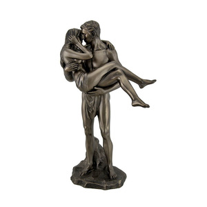 Resin man and woman nude figurines,man carrying woman bronzed statue