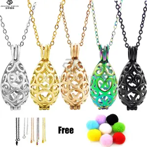 New Style Oval Perfume Cage Diffuser Lockets Essential Oil Diffuser Lockets Necklaces