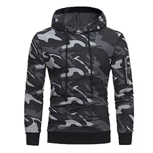 Kualitas Baik dari Pabrik Cina Grosir Felpa Uomo Hoodie Katun Camo Bergaya Hoodie Ritsleting Tanpa Tudung