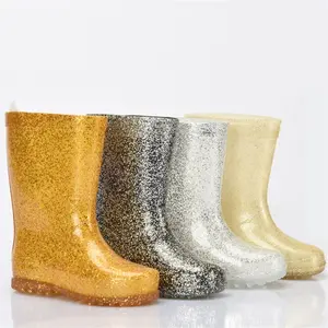 定制新款热销防水儿童时尚透明闪光 PVC 儿童雨靴