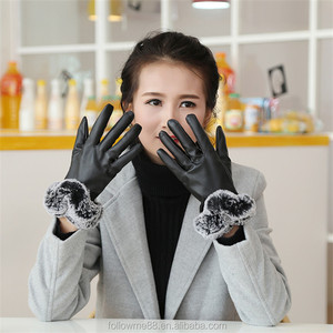 Gants en fausse fourrure pour femmes, gants en <span class=keywords><strong>cuir</strong></span> chauds pour l'hiver - Product Image 3