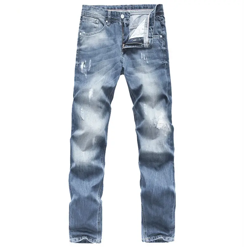 Calça jeans masculina, jeans rasgado slim fit com stretch azul