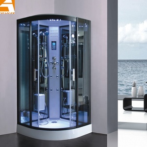 Cabine de douche à vapeur d'angle informatisée bon marché pour salle de bain moderne cadre noir mat verre gris GT0513C - Product Image 1