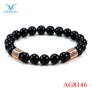 Hombres ágata <span class=keywords><strong>Roca</strong></span> Y Engrey sexangular Grano del encanto Pulsera de Oro - Product Image 2