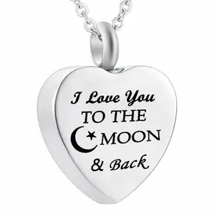 I love you to the moon and back heart Cremation Urn Necklace Pendant Funnel Fill Kit Keepsake Memorial Ashes