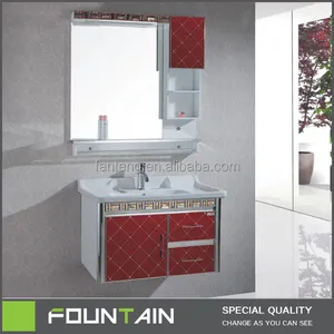 Red Classic PVC Bathroom Cabinets Vanity Ceramic Product High Gloss Glass Bathroom Vanity