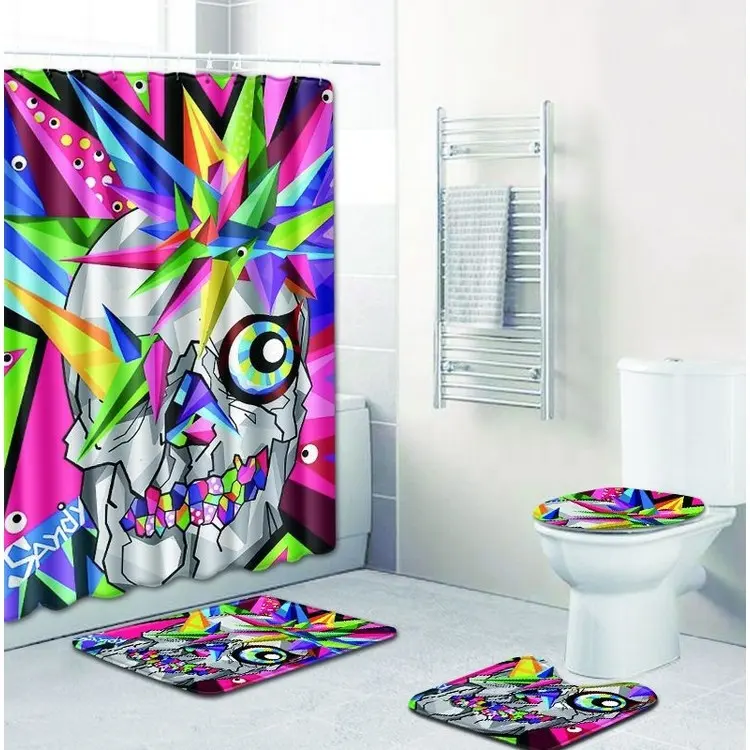 100% Polyester New Products Bathroom Adult Skulls Shower Curtain with Custom Digital Printing Design