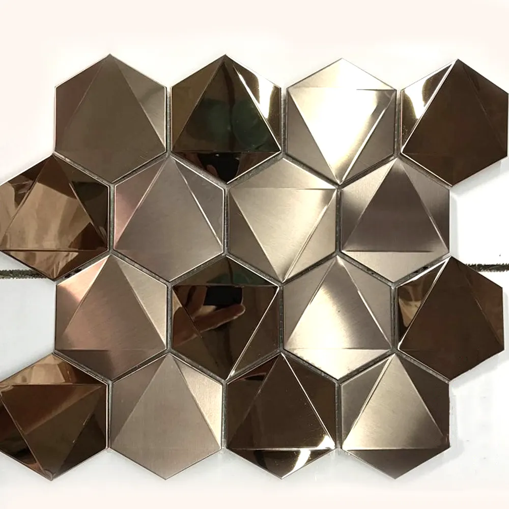 Hexagonal Metall Mosaik 3D Wirkung Edelstahl dekorative Wand Fliesen