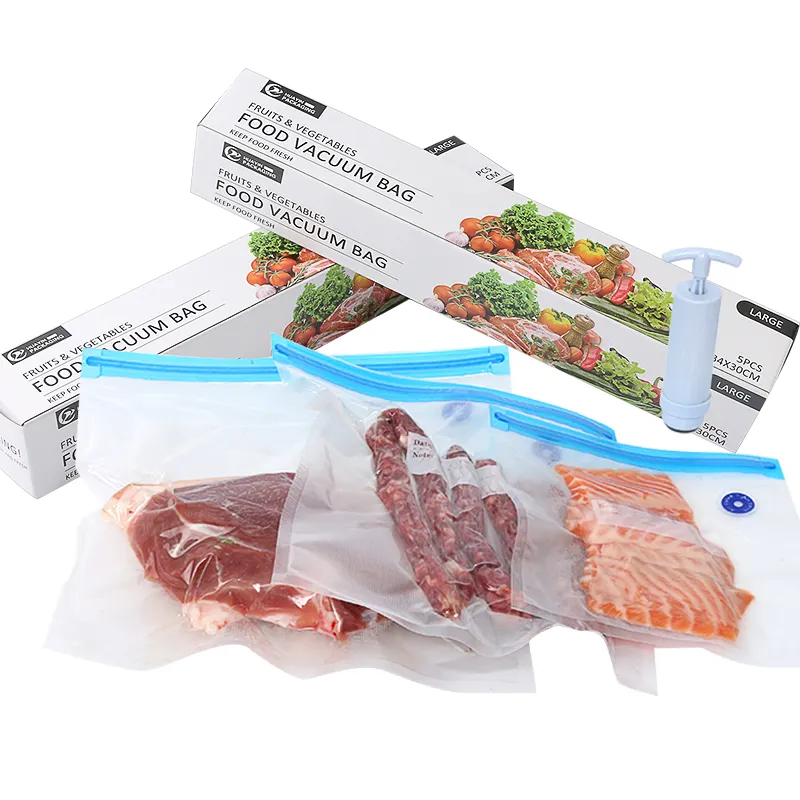 BPA Free Food Saver Zipper closed vacuum sealer bag with Hand Pump