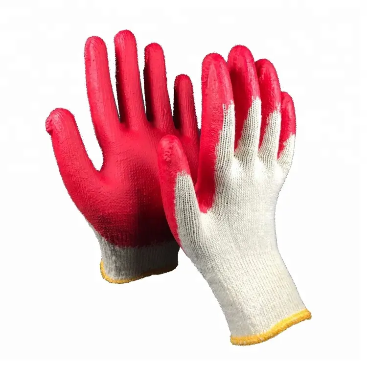 Arbeits schutz Guantes De Caucho Garten bau Sicherheit Baumwolle Gestrickt Rote Gummi palme Latex beschichtete Arbeits handschuhe