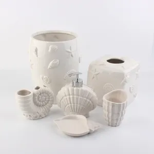 JIA SHUN hotel white seashell decor ceramic bathroom accessories 6 pieces set