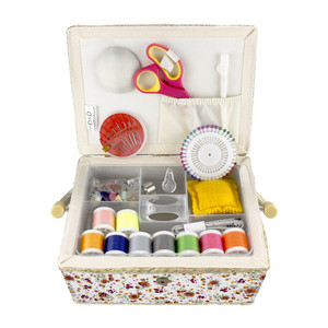 Grand panier à couture en tissu carré D&D avec double couvercle, boîte à couture tissée à la main, organisateur, boîte à travaux d'aiguille florale, cadeau de loisir, vente en gros - Product Image 2