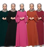 Vestidos maxi de cânhamo floral coreano, elegante, manga comprida, moda feminina, abaya dubai, roupas islâmicas modernas 2018