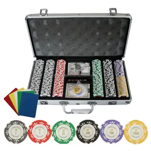 300 Ct Monte Carlo "Phòng Poker" Bộ Chip Poker Đất Sét W/Vỏ Nhôm + Thẻ Cắt