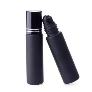 Botol roll on parfum kaca hitam glossy matte 10ml kosong kualitas tinggi dengan bola rol obsidian hitam