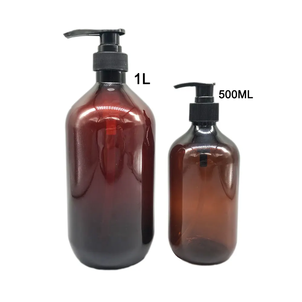 Производство 16 унций, 500 мл, янтарная пластиковая бутылка для шампуня для домашних животных, овсянка, с насосом для черного лосьона
