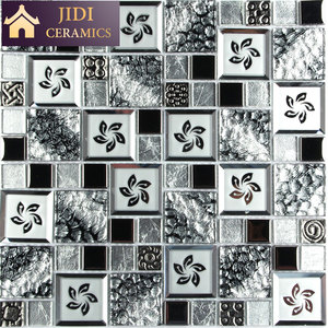 Tường Trang Trí Hai Màu Vàng Và Bạc Lá Kim Loại Pha Trộn Thủy Tinh Khảm 3D Gương Mẫu Gạch - Product Image 3