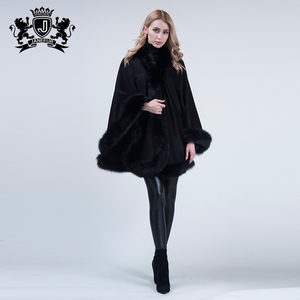 Popular Cashmere Cape Real fox Fur <strong>Women</strong> Poncho Fur Trim <strong>Cloak</strong> - Product Image 5