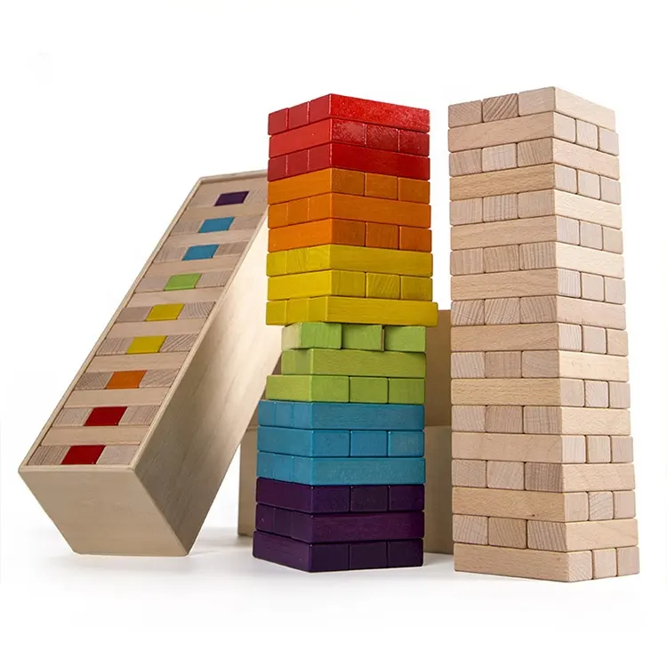Madeira sólida misturada criativo colorido, madeira empilhado camadas blocos de madeira empilhando torre jogo