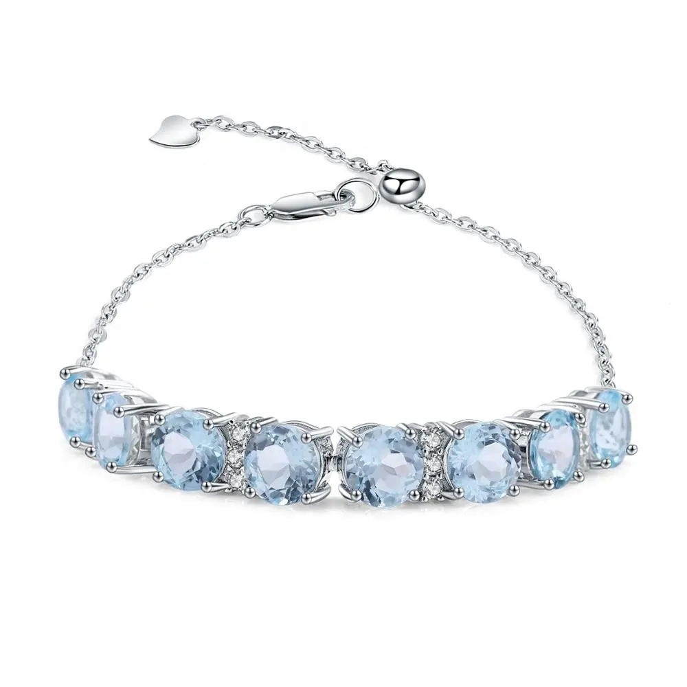 Bracelet en argent sterling 925 pour femmes, topaze bleu ciel naturel, ajustable, boho, pierre naturelle