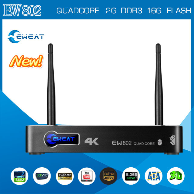 Eweat смарт-tv коробка amlogic s802 диапазона коры коры руку a9r4 2.0 ггц смарт-андроид телеприемник
