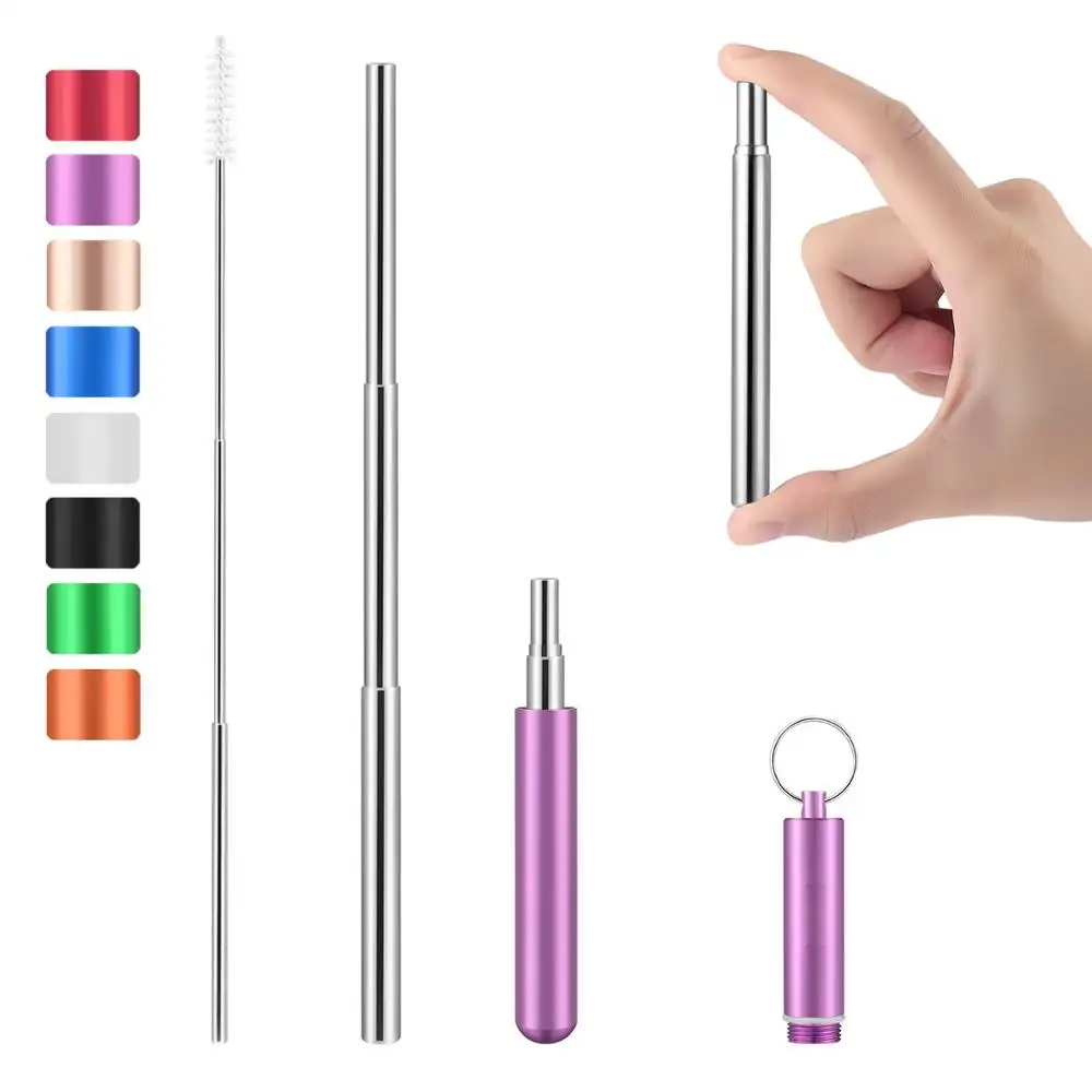 Stainless Straw Portable Stainless Steel Straw Reusable Drinking Straws Telescopic Metal Straw With Cleaning Brush
