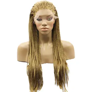 Venta caliente pelo sintético rubia Africana trenzado pelucas delanteras de encaje