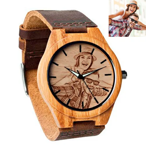 Reloj personalizado hecho a mano Unisex relojes de madera reloj grabado de madera