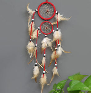 Tricoté à la main Double <span class=keywords><strong>cercle</strong></span> <span class=keywords><strong>attrape</strong></span>-rêves breloques pendentif plume fumigée pour la décoration de la maison - Product Image 2