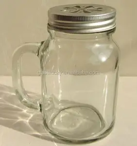 20 oz แก้ว Mason Jar กับจับและ Mason Jar กับดอกไม้ฝาปิดและฟาง