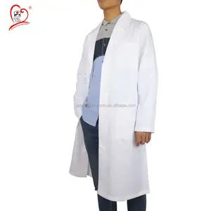 Unisex Long Sleeve Nurse Mandarin Collar White Lab Coat Snap For Chemistry