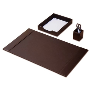 Juego de accesorios de escritorio Alfombrilla de escritorio de cuero marrón genuino de 3 piezas para oficina de trabajo - Product Image 1