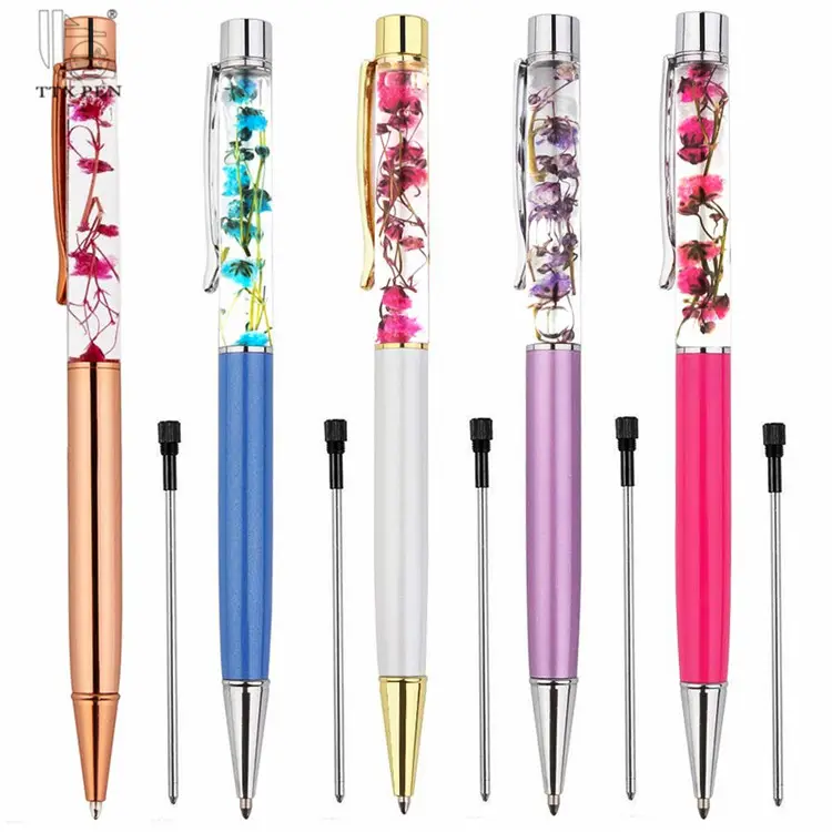 Ttx Mooie Regenboog Flow Olie Crystal Promotionele Balpen Glitter Drijvende Pen